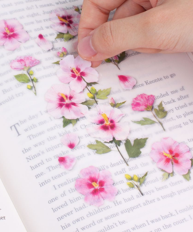 Clear Pressed Flower Sticker Sheet - Rose of Sharon