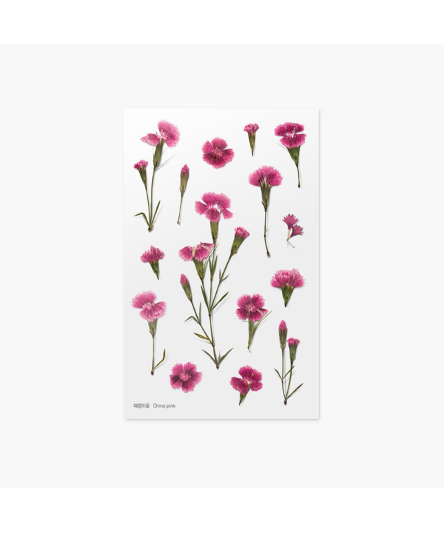 Clear Pressed Flower Sticker Sheet - China Pink