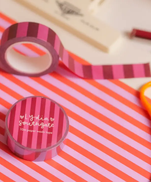 Pink & Burgundy Striped Washi Tape
