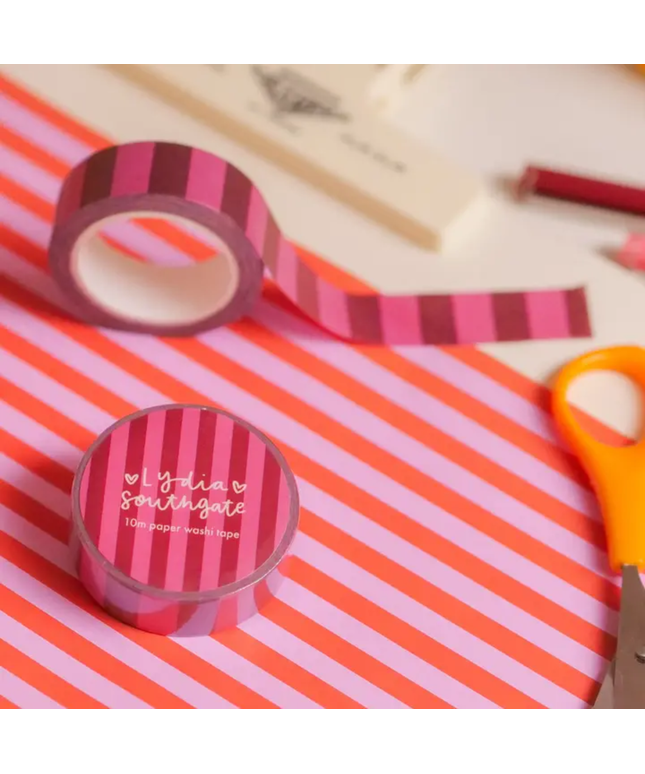 Pink & Burgundy Striped Washi Tape