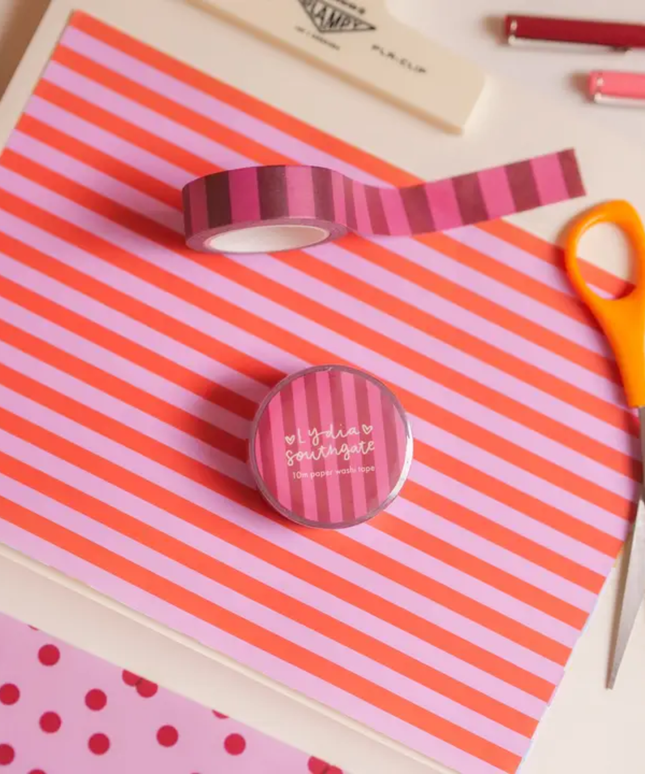 Pink & Burgundy Striped Washi Tape