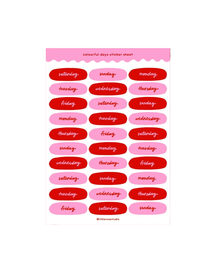 Red/Pink Days of The Week Sticker Sheet